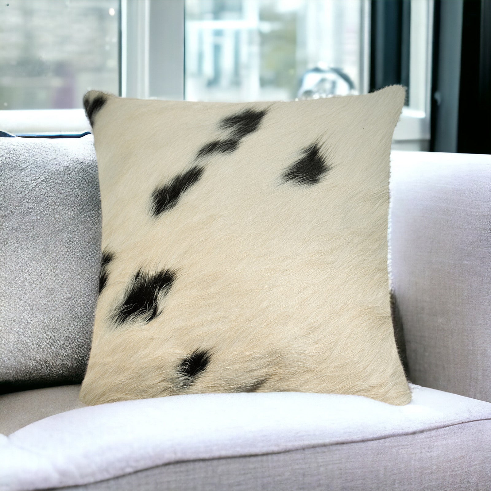 18" Black and White Cowhide Throw Pillow