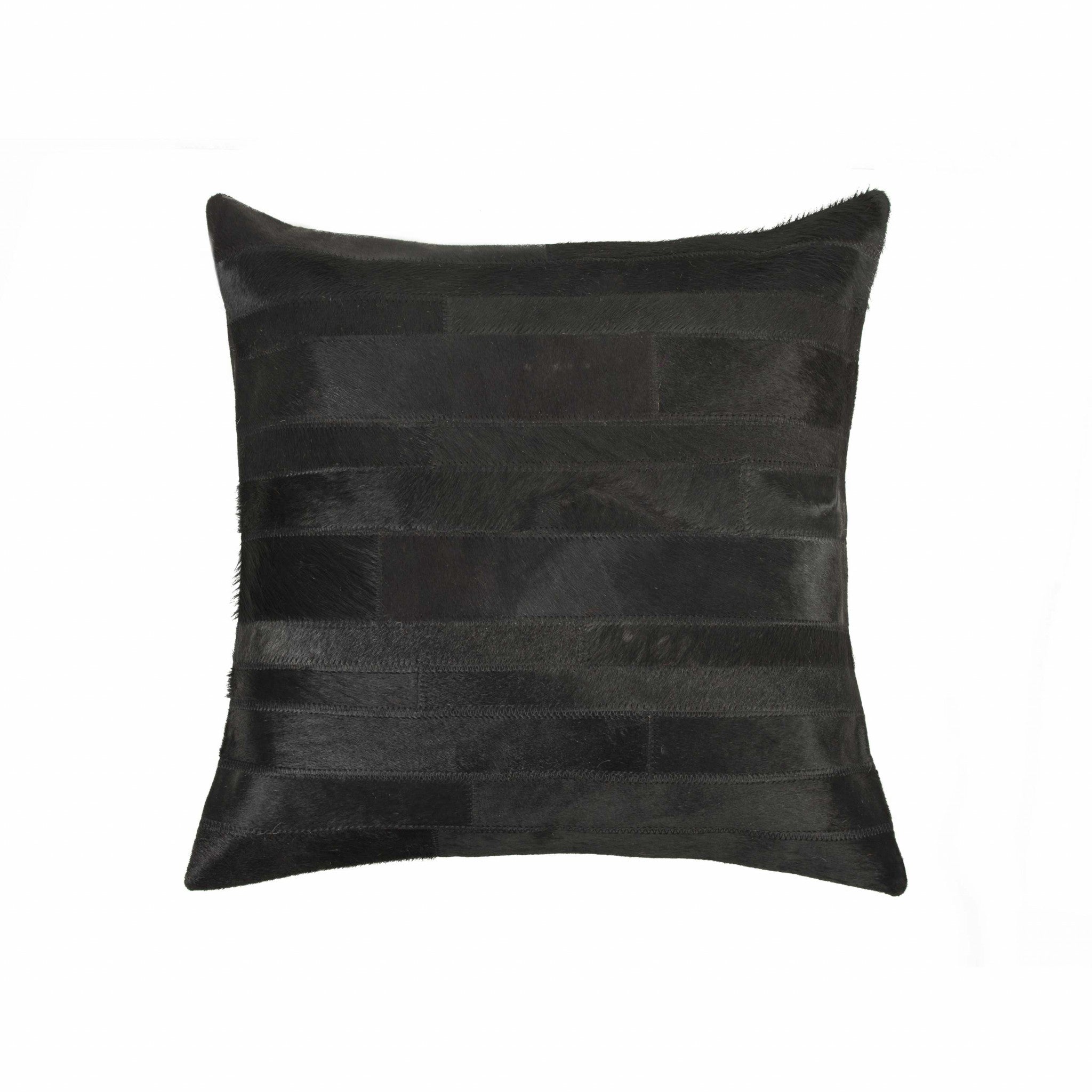 18" Black Cowhide Throw Pillow