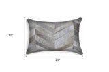 12" X 20" Black and Off White Chevron Cowhide Throw Pillow