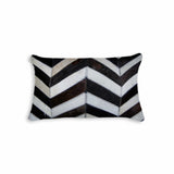 12" X 20" Black and Off White Chevron Cowhide Throw Pillow