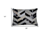 12" X 20" Black Brown and Off White Chevron Cowhide Throw Pillow