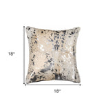 18" Silver and Gray Cowhide Throw Pillow