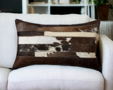 12" X 20" Brown and White Cowhide Throw Pillow