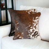 Set of Two 18" Gray and White Cowhide Throw Pillow