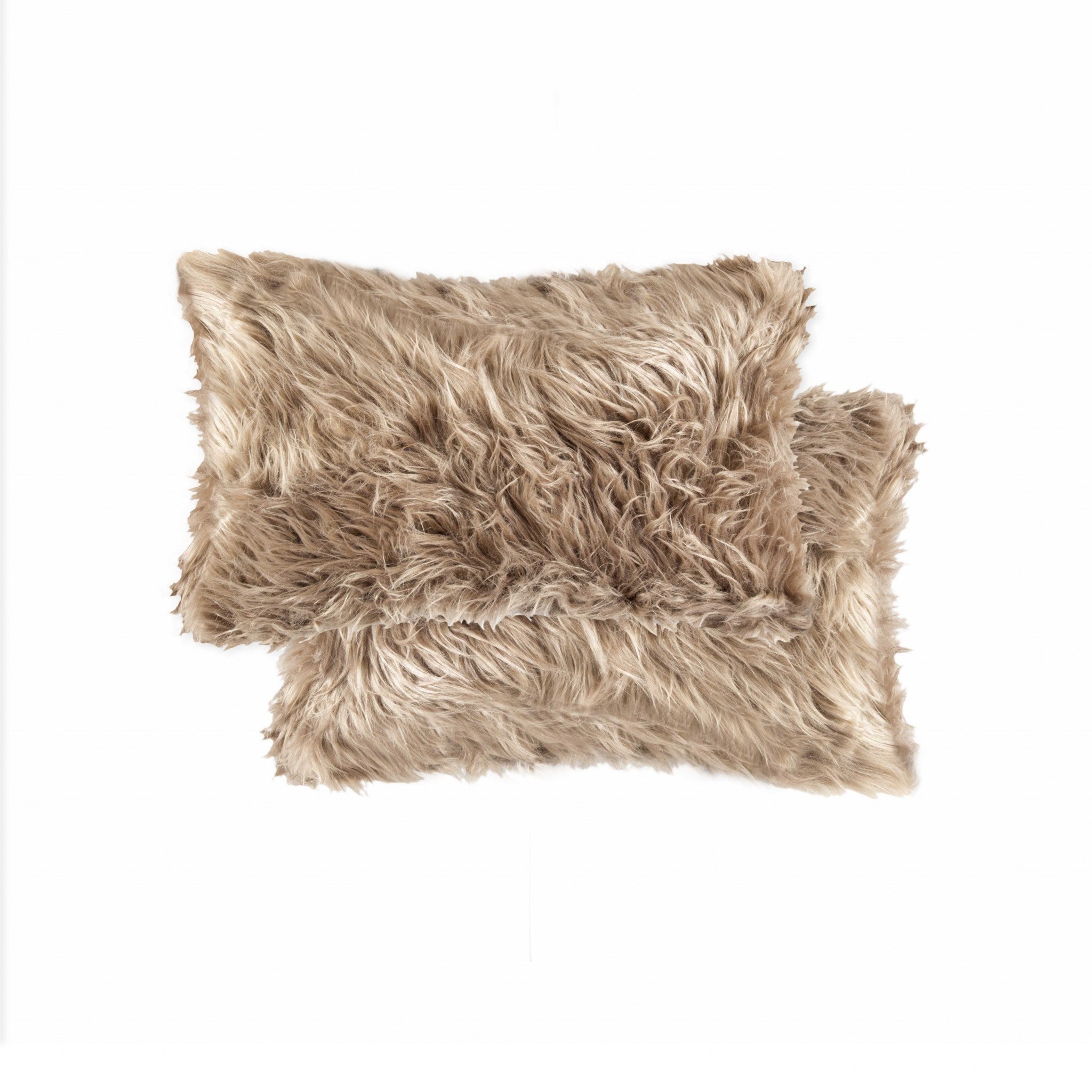 Set of Two 12" X 20" Tan Faux Fur Throw Pillow