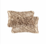 Set of Two 12" X 20" Tan Faux Fur Throw Pillow