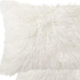 Set of Two 12" X 20" Off White Faux Fur Throw Pillow