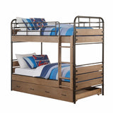 79" X 42" X 71" Antique Oak And Gunmetal Twin Over Twin Bunk Bed