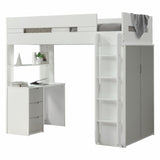 White And Natural Twin Loft Bed And Desk