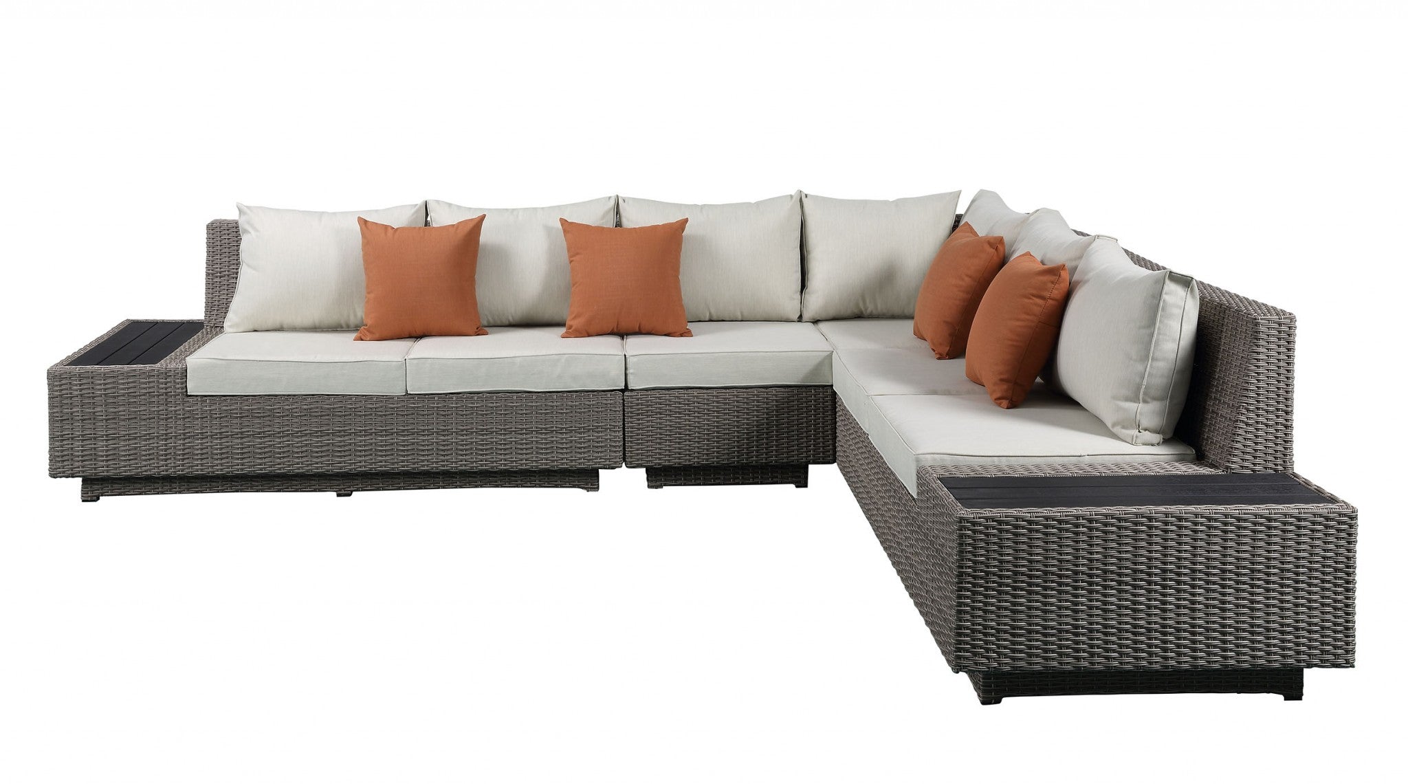 Beige Modular L Shaped Three Piece Corner Sectional With Console