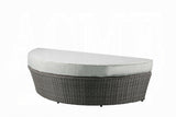 Set Of Two Beige Fabric And Gray Wicker Patio Canopy Daybed