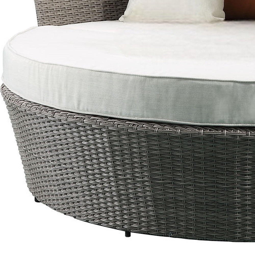 Set Of Two Beige Fabric And Gray Wicker Patio Canopy Daybed