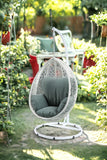 38" Black Metal Swing Chair With Beige Cushion