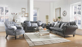 96" Gray And Black Velvet Sofa And Toss Pillows