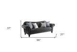 96" Gray And Black Velvet Sofa And Toss Pillows