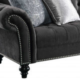 96" Gray And Black Velvet Sofa And Toss Pillows