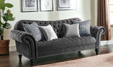 96" Gray And Black Velvet Sofa And Toss Pillows