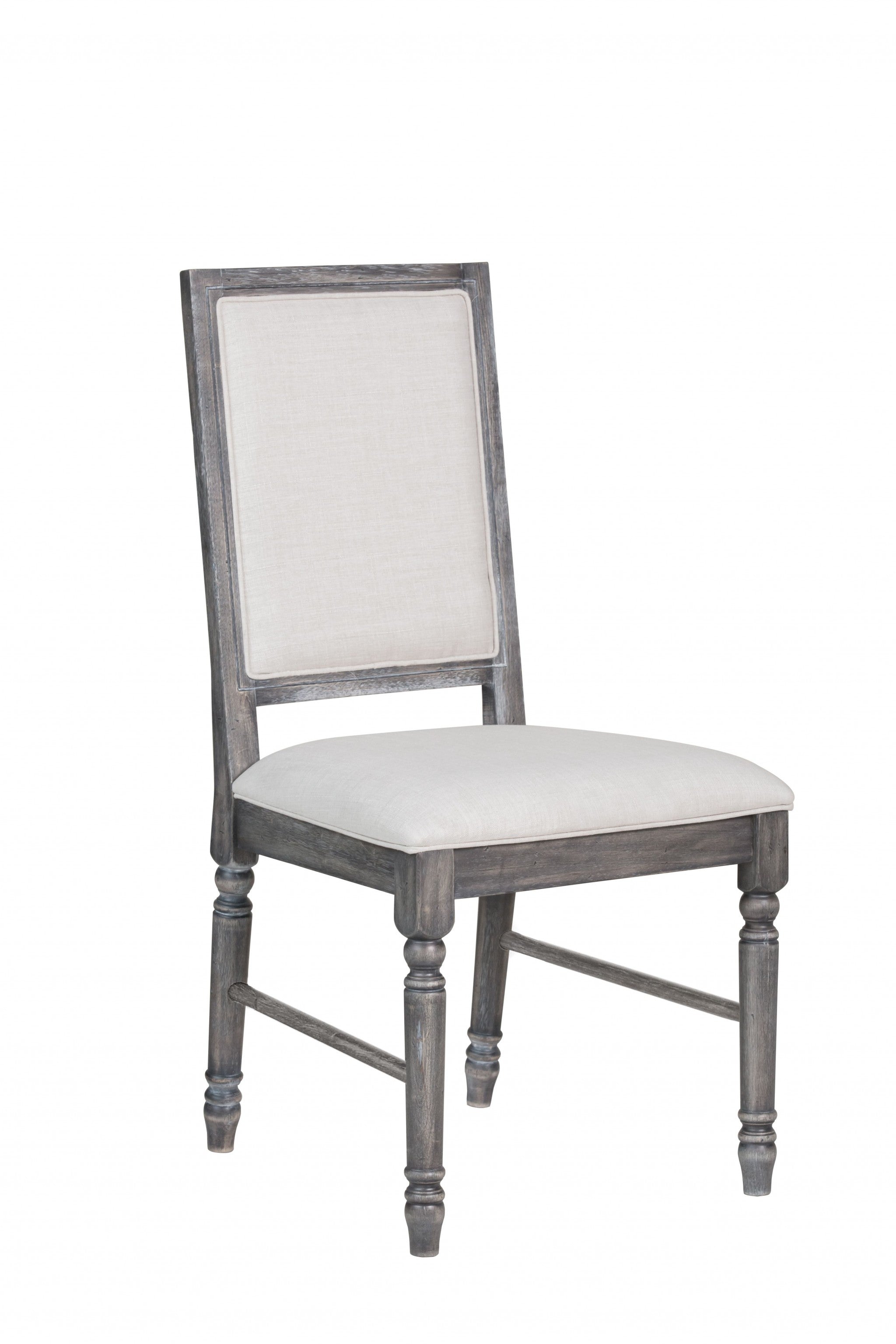 Set Of Two Gray Wood Upholstered Fabric Dining Chairs