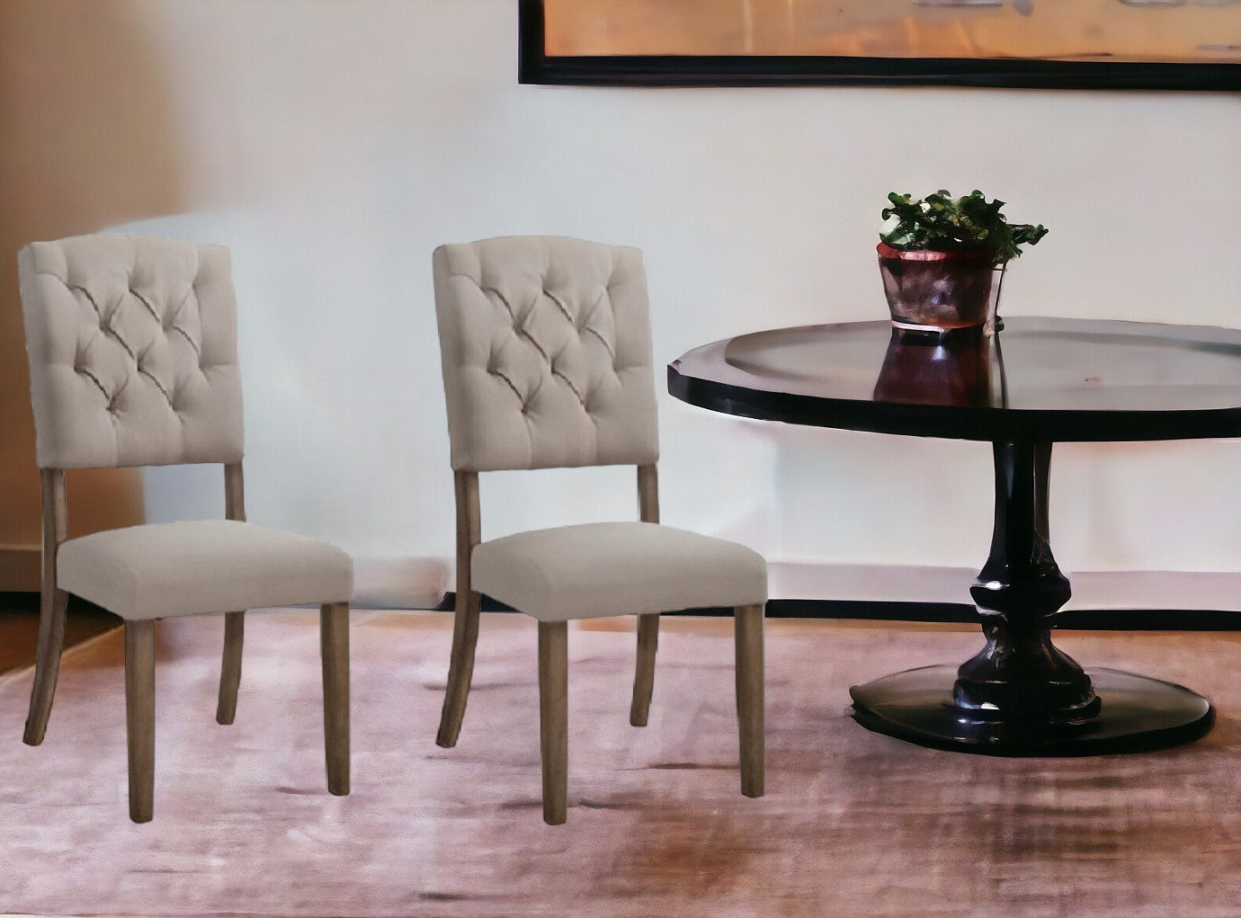 19" X 23" X 43" 2Pc Cream Linen And Weathered Oak Side Chair