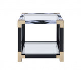 25" Black and Gold And Clear Glass Square End Table With Shelf With Magazine Holder