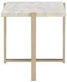 24" Brass And White Faux Marble End Table