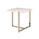 24" Brass And White Faux Marble End Table