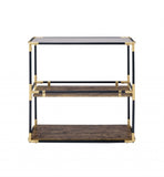 33" Black and Gold And Clear Glass End Table With Two Shelves With Magazine Holder