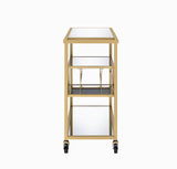 40" X 16" X 37" Gold And Clear Glass Serving Cart