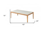 43" White And Natural Glass Coffee Table