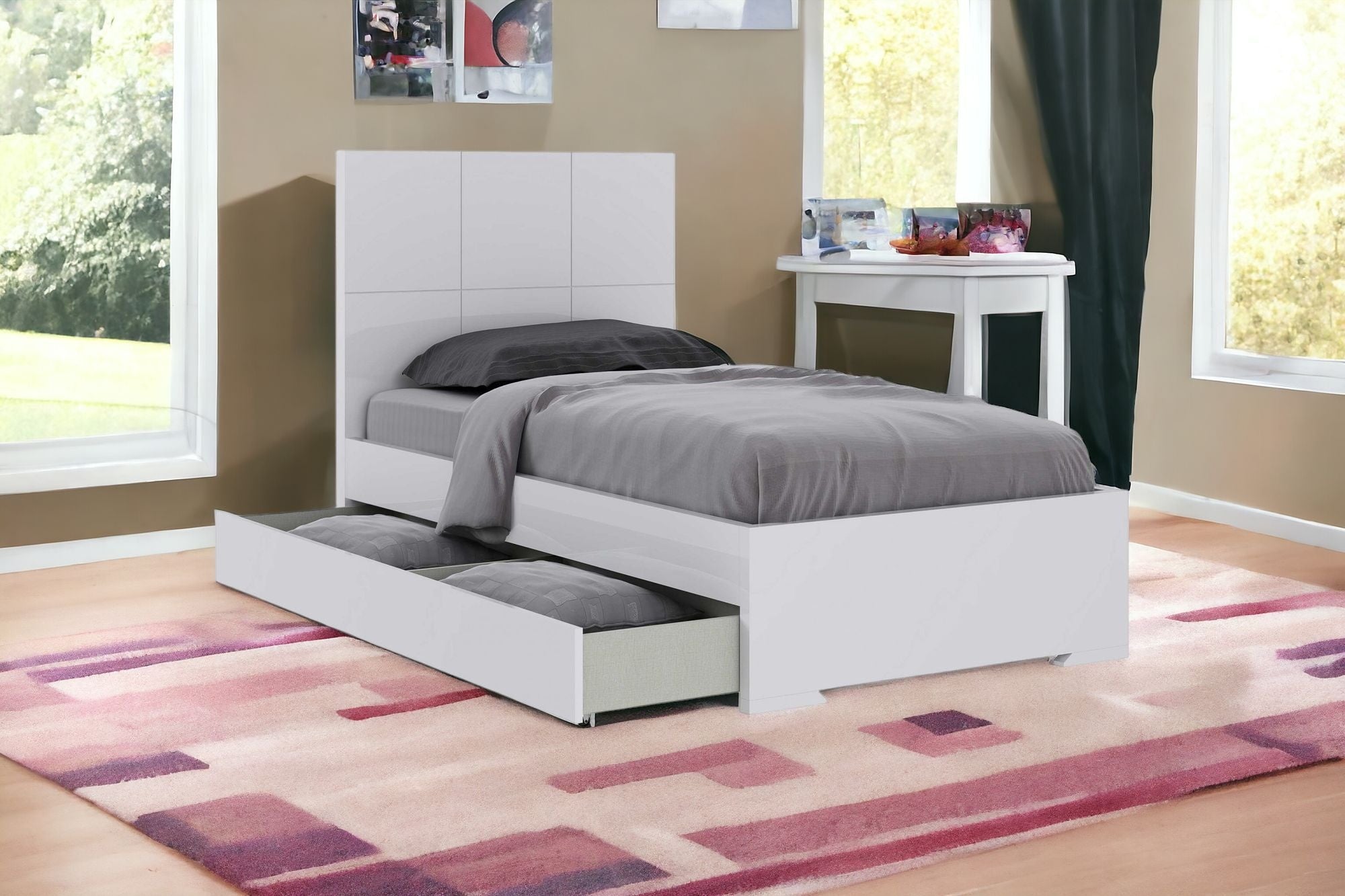 White Twin Bed Frame with Trundle
