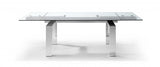 63" Clear and Silver Glass and Stainless Steel Self-Storing Leaf Dining Table