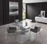 59" Clear and Gray Glass and Solid Wood Dining Table