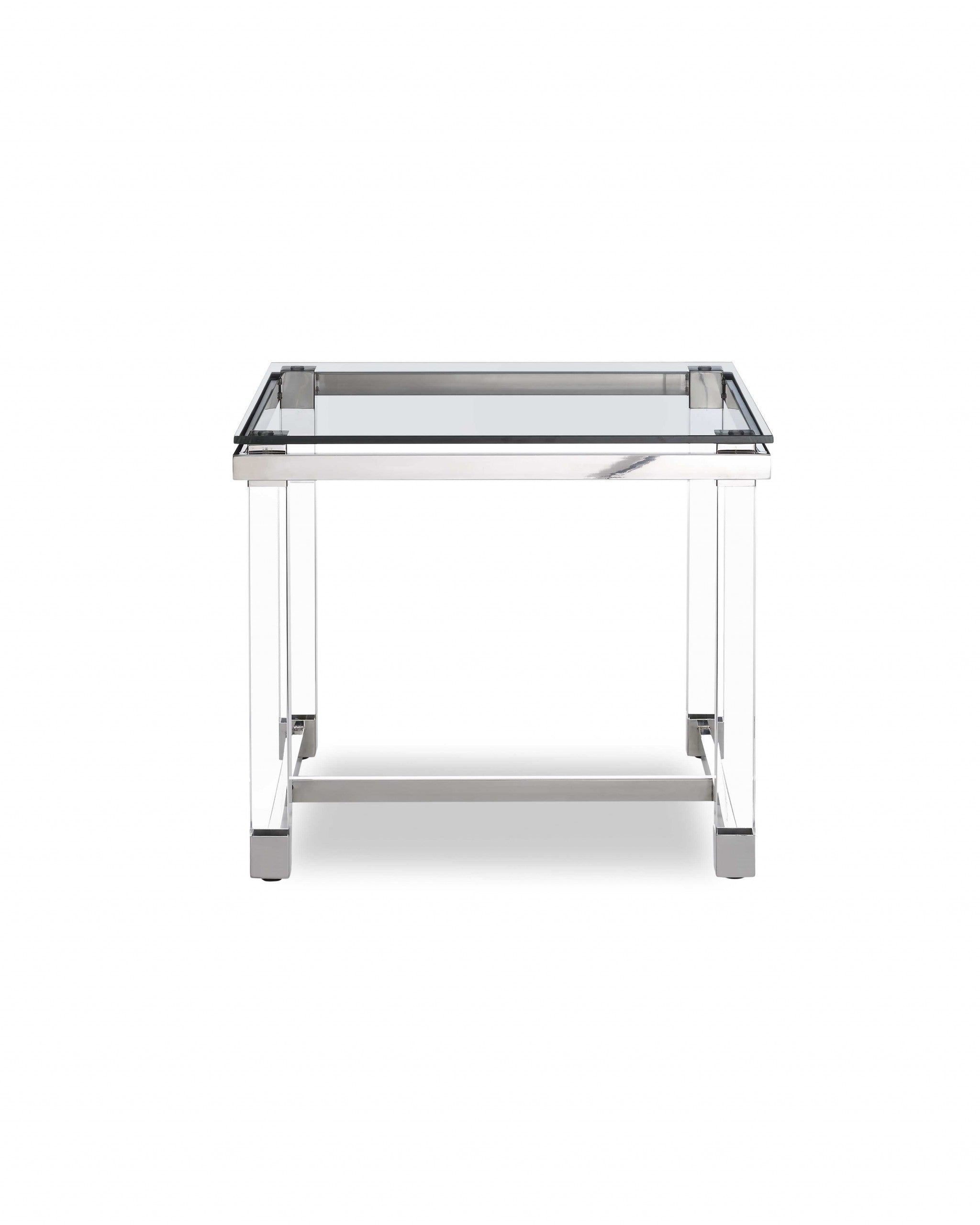 20" Silver And Clear Glass End Table