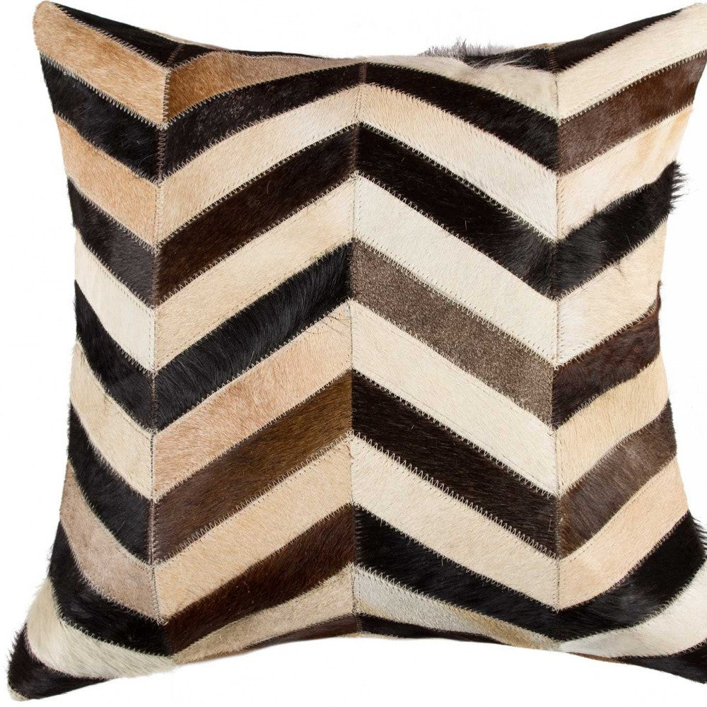 18" Brown and Black Cowhide Throw Pillow