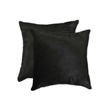 Set of Two 18" Black Cowhide Throw Pillow