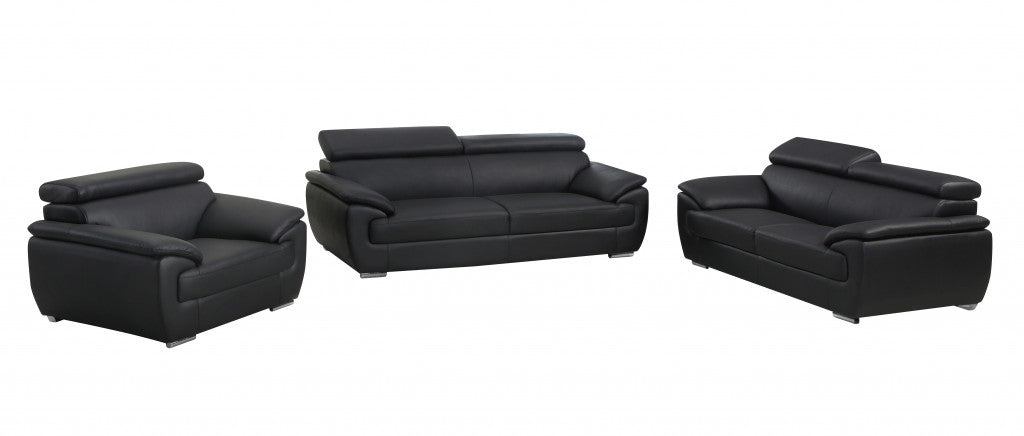 Three Piece Indoor Black Genuine Leather Six Person Seating Set