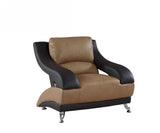 62" Brown And Silver Faux Leather Love Seat