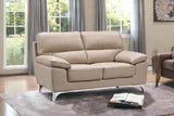 64" Beige And Silver Faux Leather Love Seat