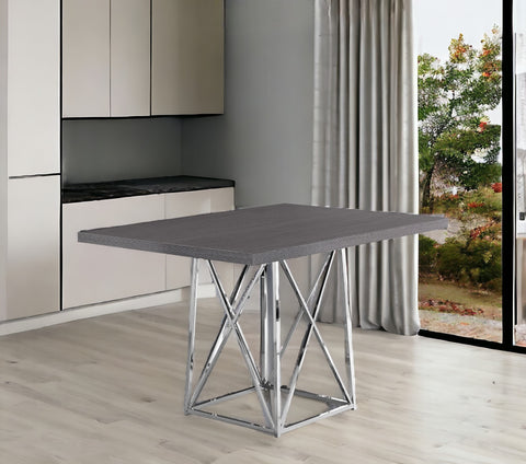 36" Grey And Silver Rectangular Manufactured Wood And Metal Dining Table