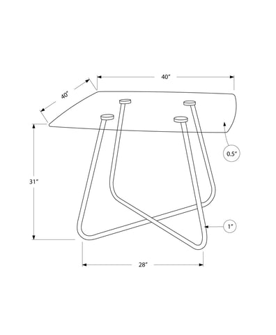 31" Chrome Metal And Clear Tempered Glass Dining Table