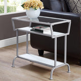 24" Clear And Silver Glass Console Table With Storage