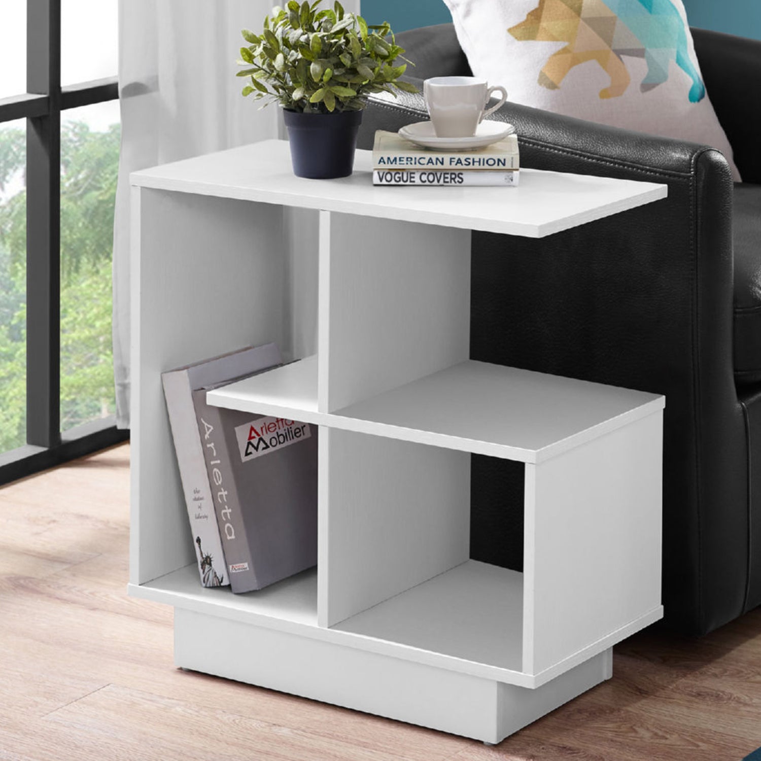 24" White End Table With Four Shelves