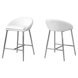 Set of Two " White And Silver Metal Low Back Bar Chairs
