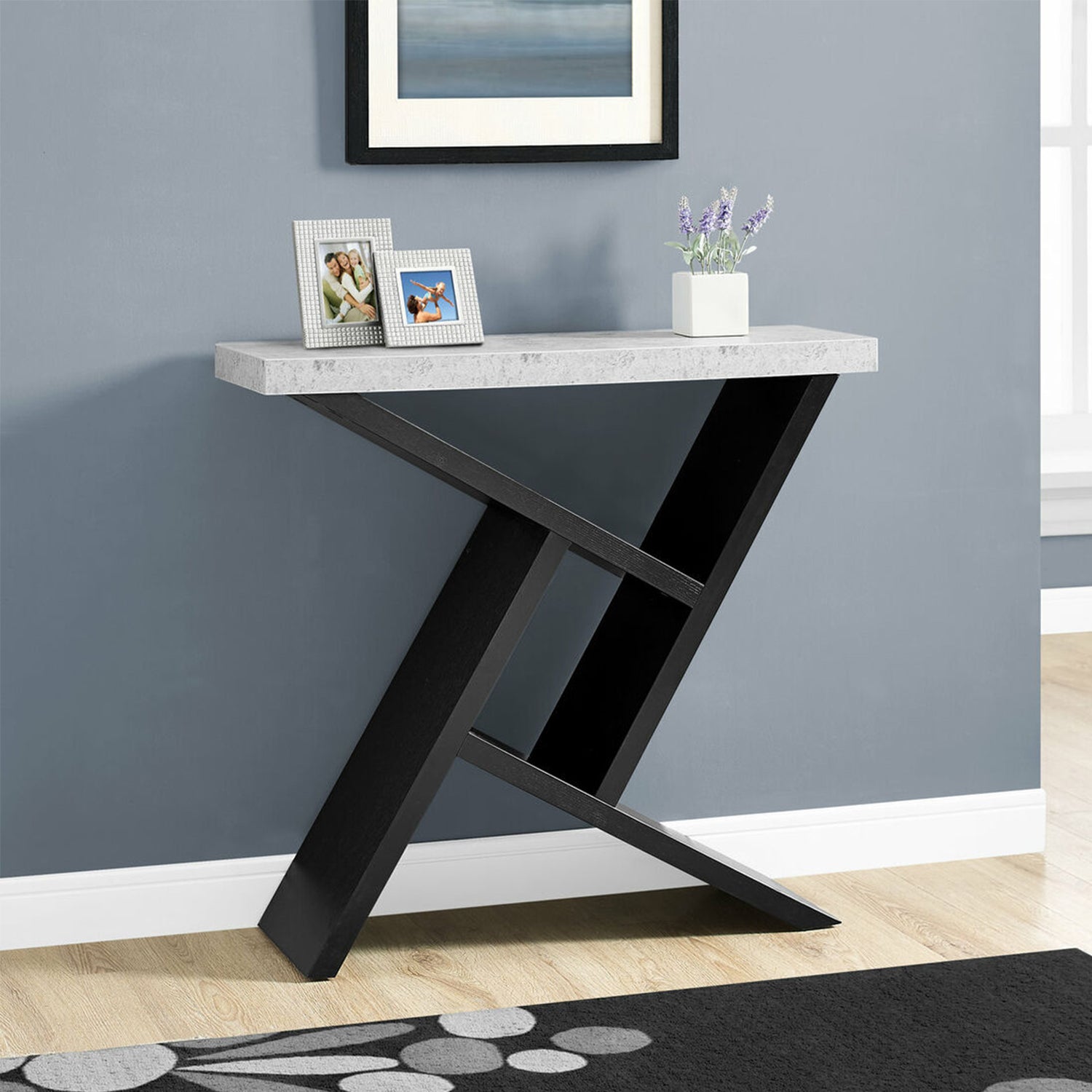 36" Gray And Black Abstract Console Table With Storage