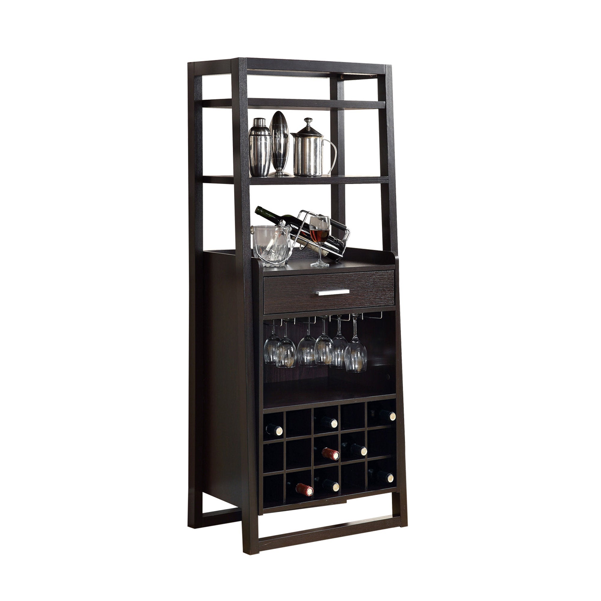 16" Espresso Standard Bar Cabinet With Four Shelves And One Drawer