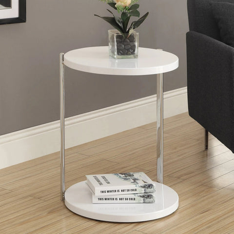 24" White Round End Table With Shelf