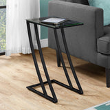 15.75" X 12" X 24" Black Clear Metal Tempered Glass Accent Table