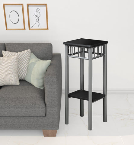 28" Silver And Black End Table With Shelf