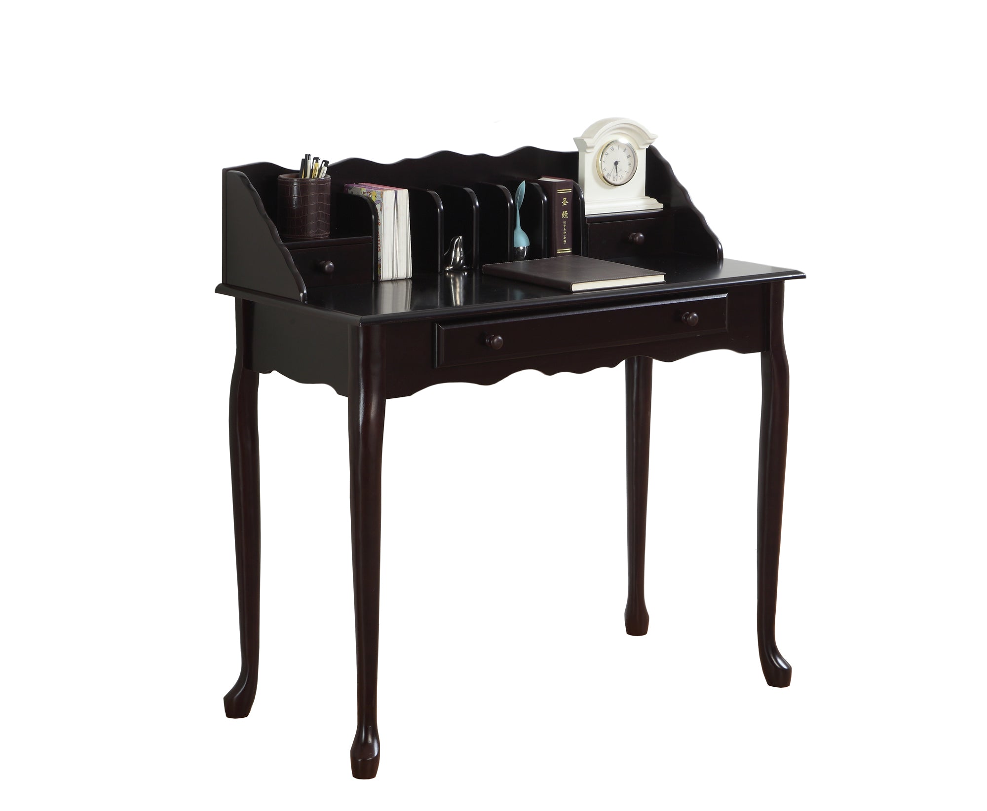 18" Dark Brown Solid Manufactured Wood Peninsula Secretary Desk With Three Drawers