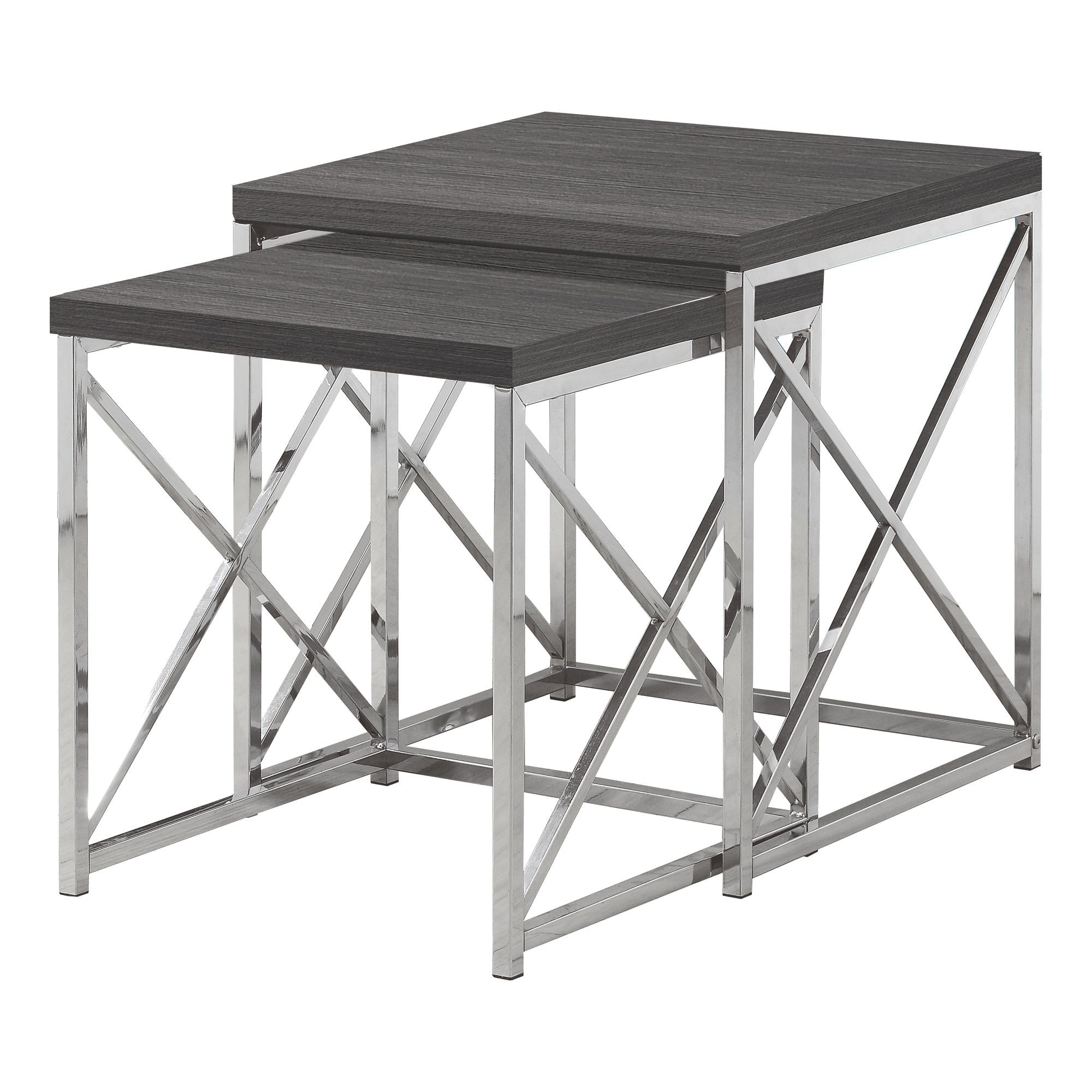40.5" Particle Board And Chrome Metal Two Pieces Nesting Table Set